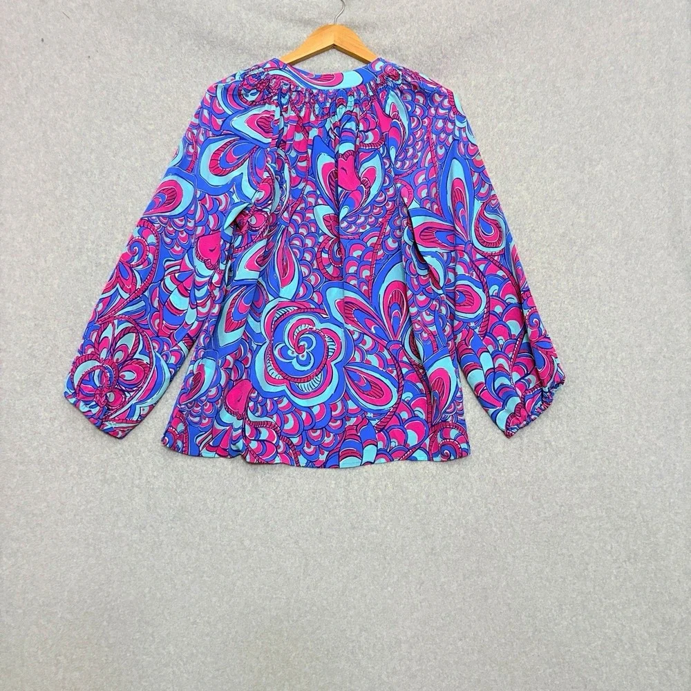LILLY PULITZER Womens 100% Silk Elsa Multicolored Paisley Blouse Top Sz Medium - Picture 2 of 9
